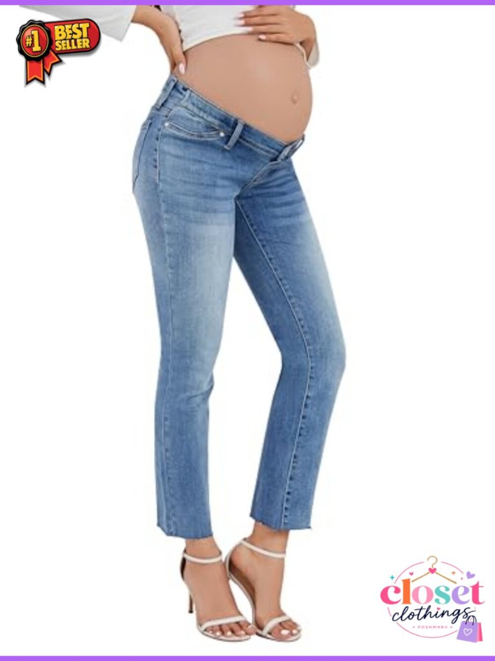 Maternity High Rise Straight Leg Stretch Denim Pregnancy Jeans